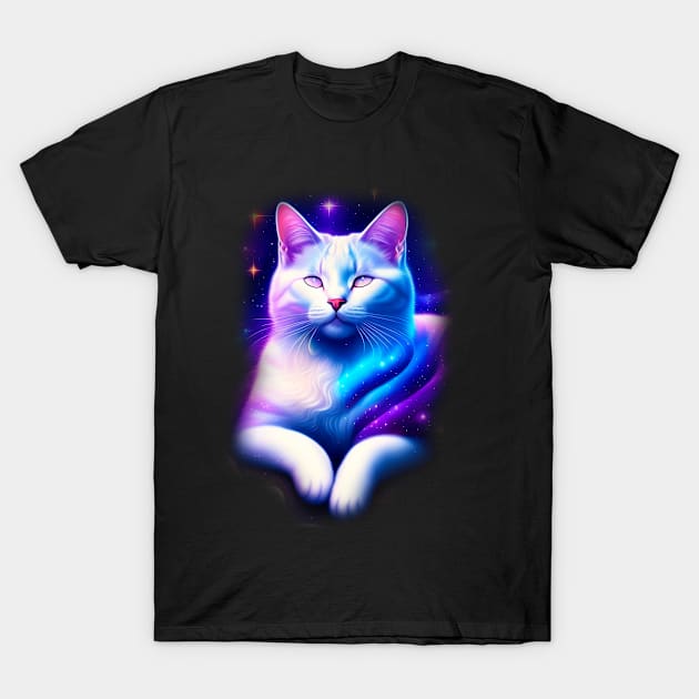 Galaxy Mystical Cat Coloful T-Shirt by igzine